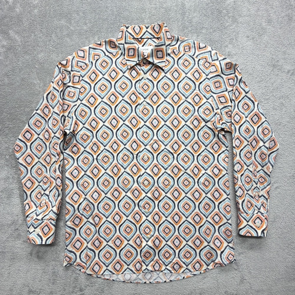 Eton Dress Shirt Mens L Multicolor Geometric Slim Fit Button Down 100% Cotton